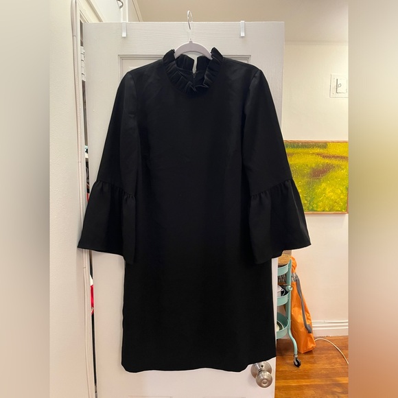 J. Crew Ruffle-neck shift dress in 365 crepe in Black Size 12 AK212 - Picture 3 of 10